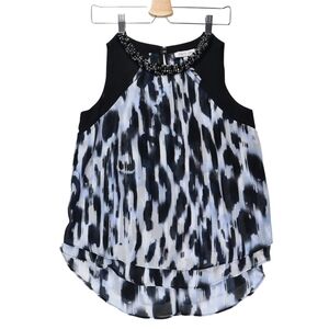 JLO Jennifer Lopez Halter Turtleneck Blouse Top Beaded White Black Gray Sz S